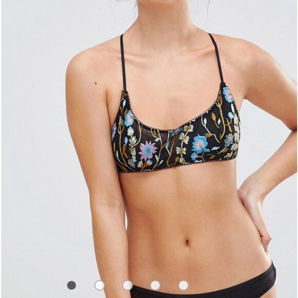 Free People Other - NEW Free people Intimately So Into You Bray Black Lace Floral Embroidered Bra XS